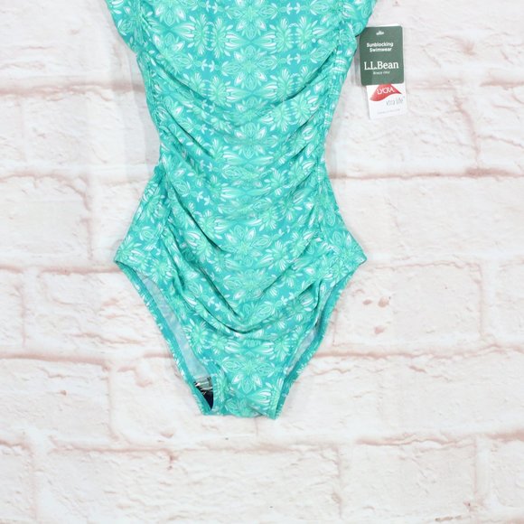 NEW LL Bean Blue Nylon Lycra Sunblocking Swimwear One-Piece Swimsuit Size 4 - Picture 3 of 11